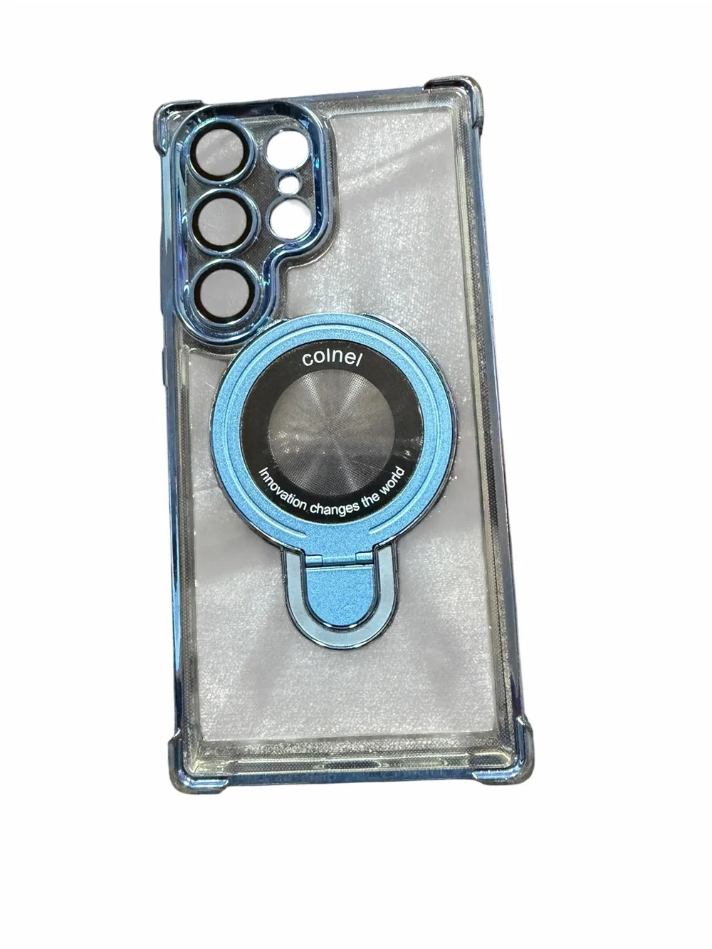 Samsung Galaxy S23 Ultra Blue Metallic Phone Ring Holder & Clear Case
